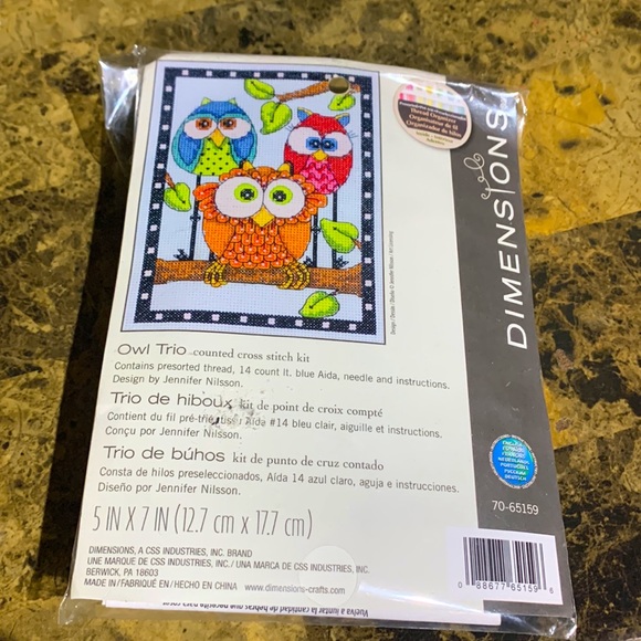 Cross Stitch Kit. Owls Trio 5 x 7 inch - Picture 2 of 5